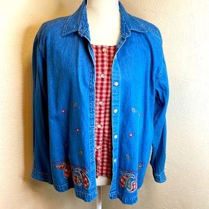 Vintage Maggie & Max Denim Embroidered Button Down Shirt